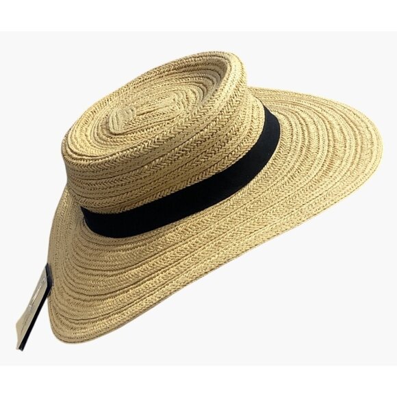 Universal Thread Straw Boarder Hat Ribbon Natural Black S/M 21" x 22.5" - Picture 6 of 9